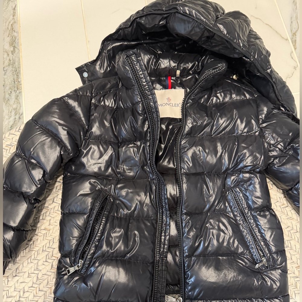 Moncler Kids Shiny Black Quilted Puffer Jacket with Hood